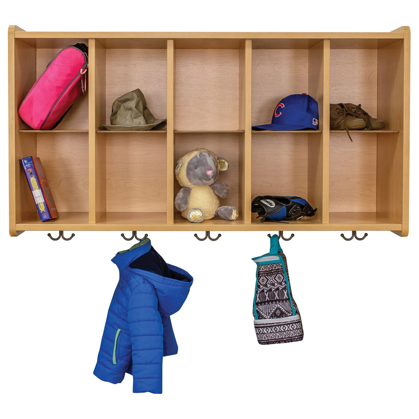 Tot Mate Customizable 10 - Compartment Wall Storage Cubbies with Hooks 46"W x 15"D x 26"H Unassemble (TOT - TM2410R) - SchoolOutlet