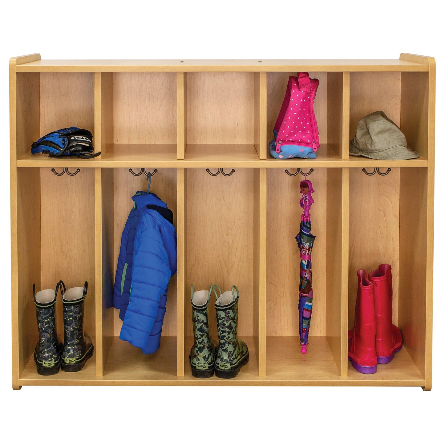 Tot Mate 2 - Tier Toddler Floor Locker with 5 Sections & Cubbies 46"W x 15"D x 37.5"H Assembled (TOT - TM2432A) - SchoolOutlet