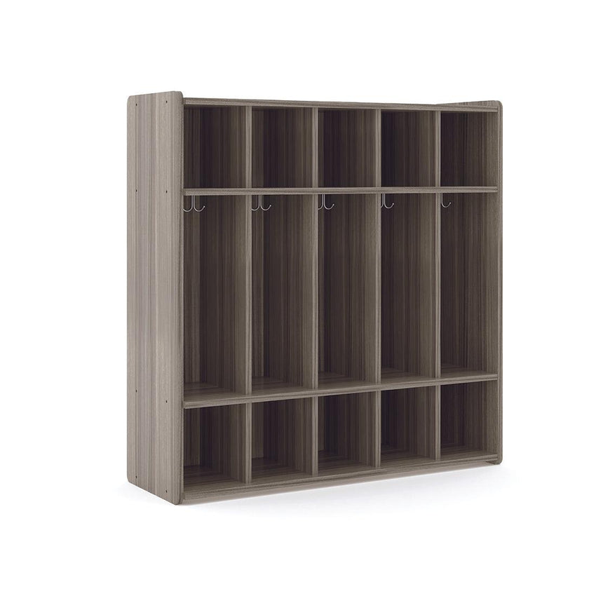 Tot Mate 3 - Tier Preschool Floor Locker with 5 Sections & Shoe Cubbies 46"W x 15"D x 47.5"H Unassemble (TOT - TM2433R) - SchoolOutlet