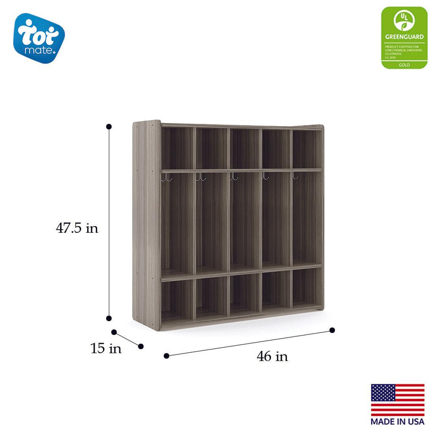 Tot Mate 3 - Tier Preschool Floor Locker with 5 Sections & Shoe Cubbies 46"W x 15"D x 47.5"H Unassemble (TOT - TM2433R) - SchoolOutlet