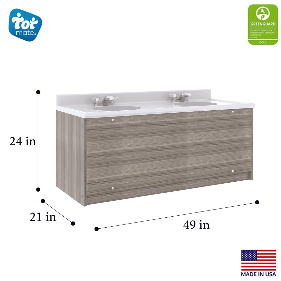 Tot Mate Kids' Floor Mount Double Bathroom Vanity with Sink 49"W x 21"D x 24"H (TOT - TM8352R) - SchoolOutlet