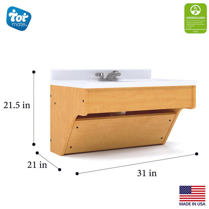 Tot Mate Kids' Wall - Mount Bathroom Vanity with Sink 31"W x 21"D x 21.5"H (TOT - TM8360R) - SchoolOutlet