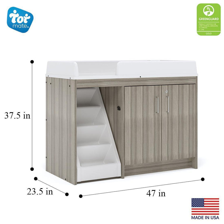 Tot Mate Toddler Walkup Changing Table with Stairs & Lockable Storage 47"W x 23.5"D x 37.5"H (TOT - TM8534A) - SchoolOutlet