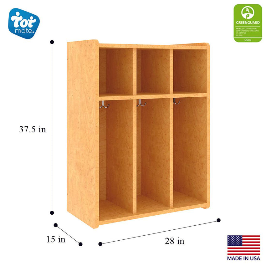 Tot Mate 3 - Section Wall Locker with Cubbies & Hooks 28"W x 15"D x 37.5"H Assembled (TOT - TML402A) - SchoolOutlet