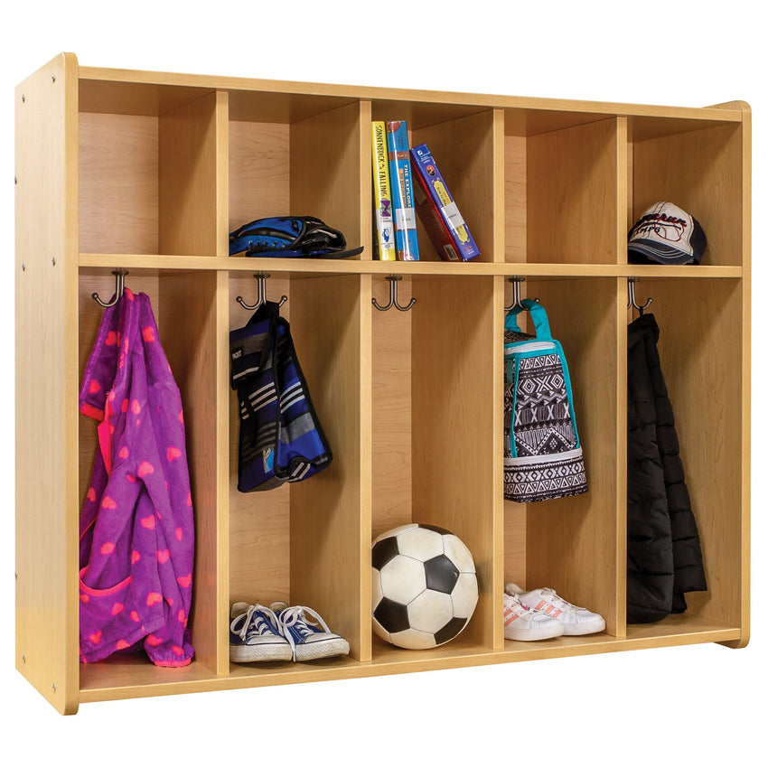 Tot Mate 5 - Section Wall Locker with Cubbies & Hooks 46"W x 15"D x 37.5"H Assembled (TOT - TML403A) - SchoolOutlet
