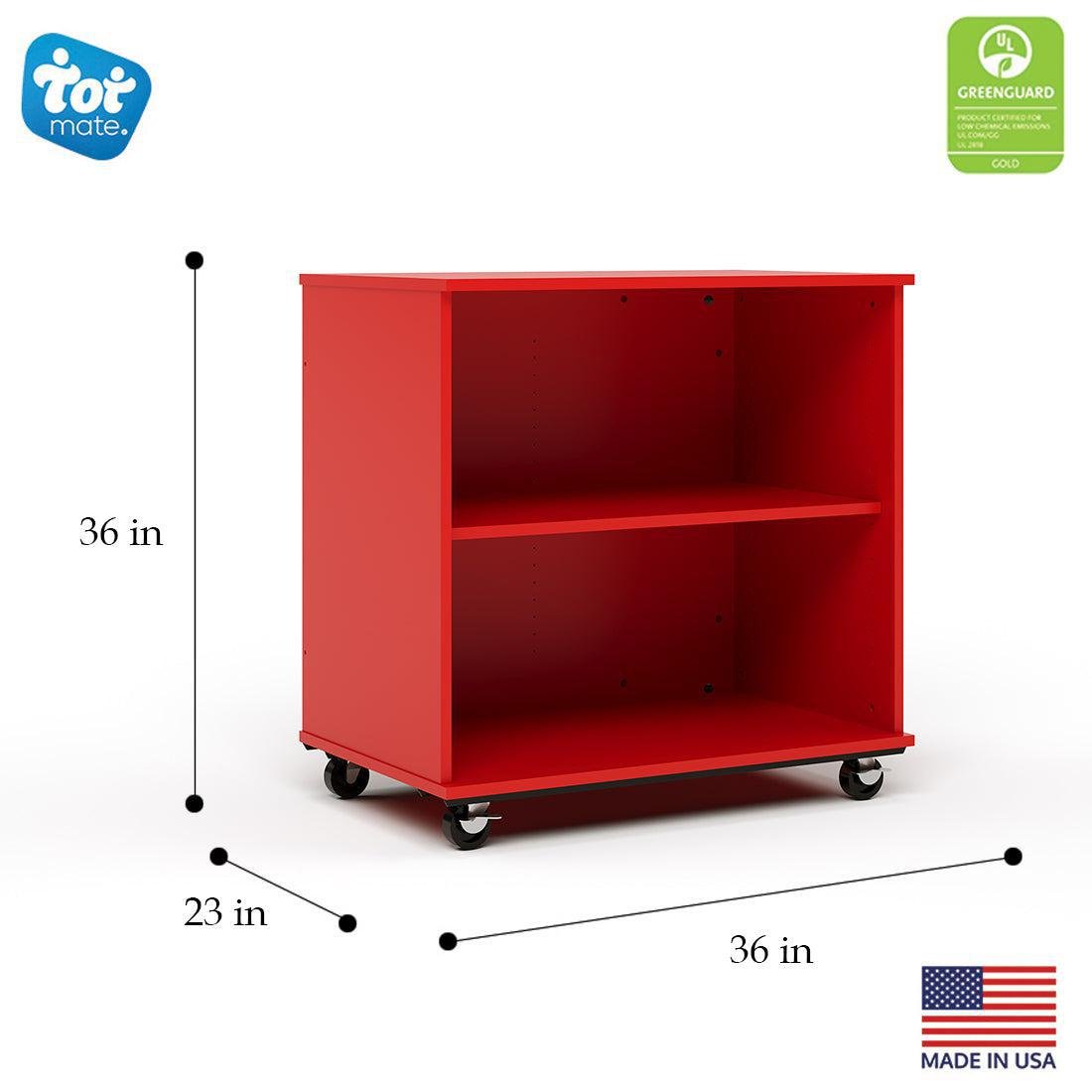 Tot Mate Mobile Bookshelf with Dry Erase Back - 2 Shelves 36"W x 23"D x 36"H (TOT - TMM512A) - SchoolOutlet