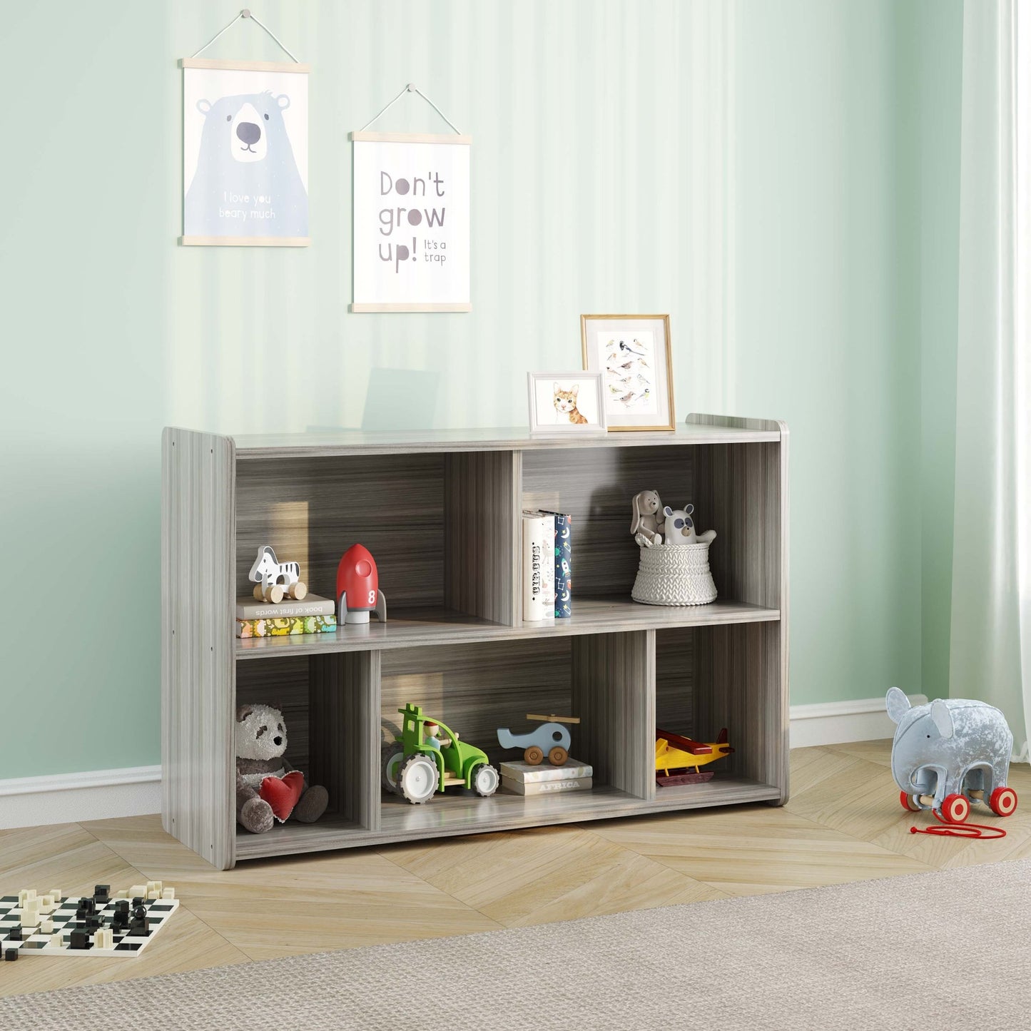 Tot Mate 5 - Compartment Preschool Cube Storage Shelf 46"W x 15"D x 30.5"H Unassemble (TOT - TMS303R) - SchoolOutlet