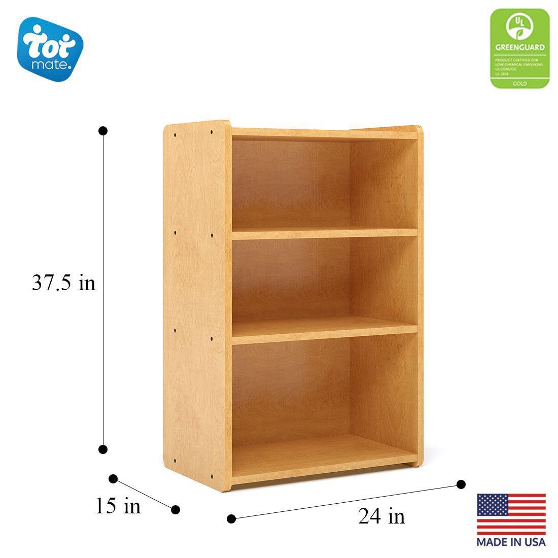 Tot Mate Small 3 - Tier School - Age Open Storage Shelf 24"W x 15"D x 37.5"H Assembled (TOT - TMS401A) - SchoolOutlet