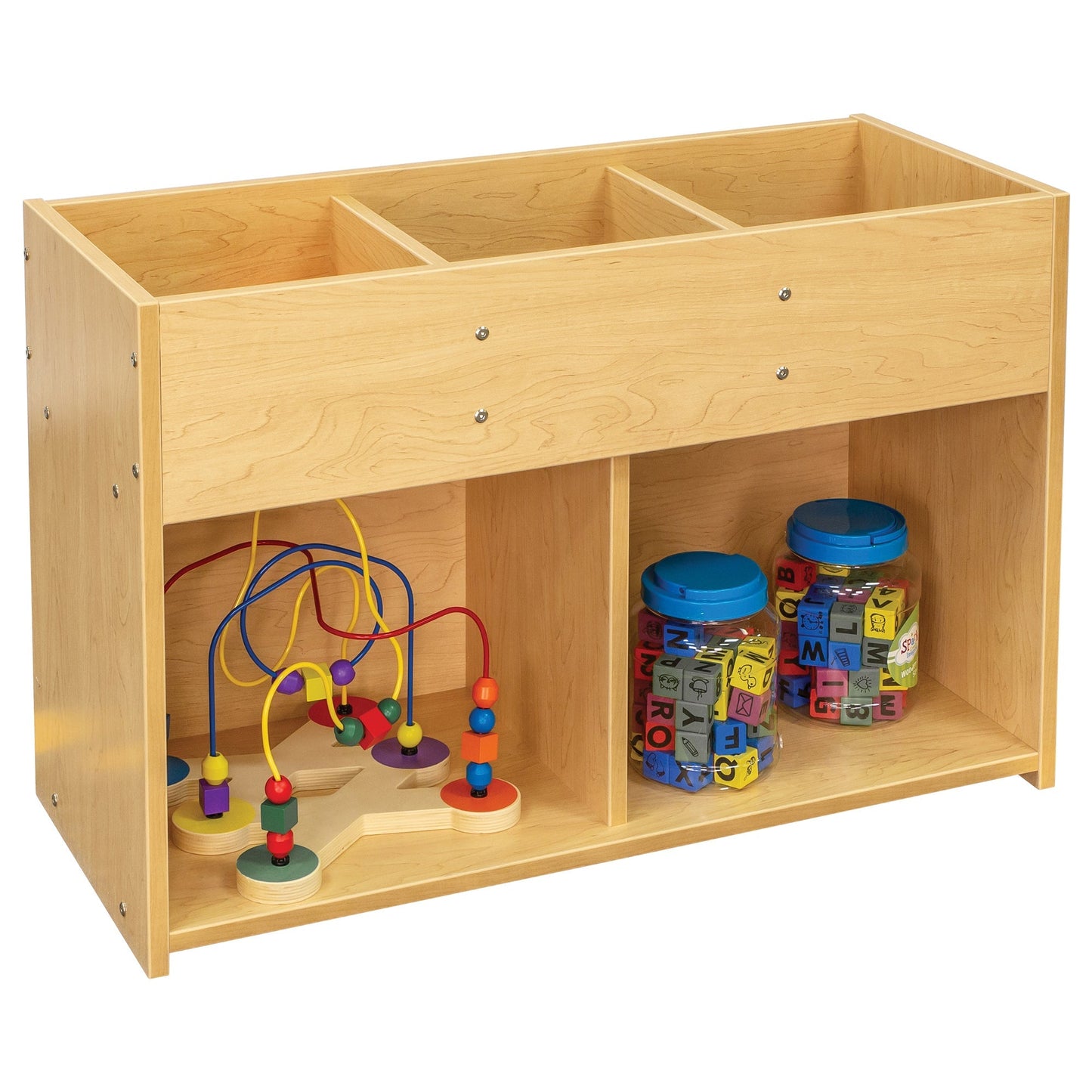 Tot Mate Large Book and Toy Storage Shelf with 3 - Compartment Top Well 36"W x 15"D x 24"H Assembled (TOT - TMS501A) - SchoolOutlet