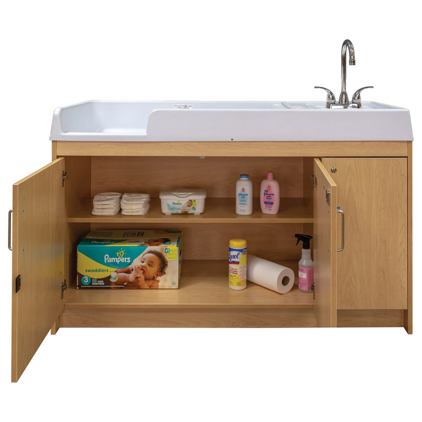 Tot Mate Baby Changing Table with Sink and Locking Storage 59.5"W x 23.5"D x 37.5"H (TOT - TMU401A) - SchoolOutlet