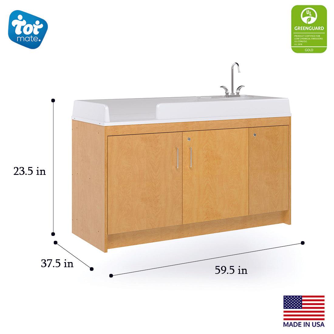 Tot Mate Baby Changing Table with Sink and Locking Storage 59.5"W x 23.5"D x 37.5"H (TOT - TMU401A) - SchoolOutlet