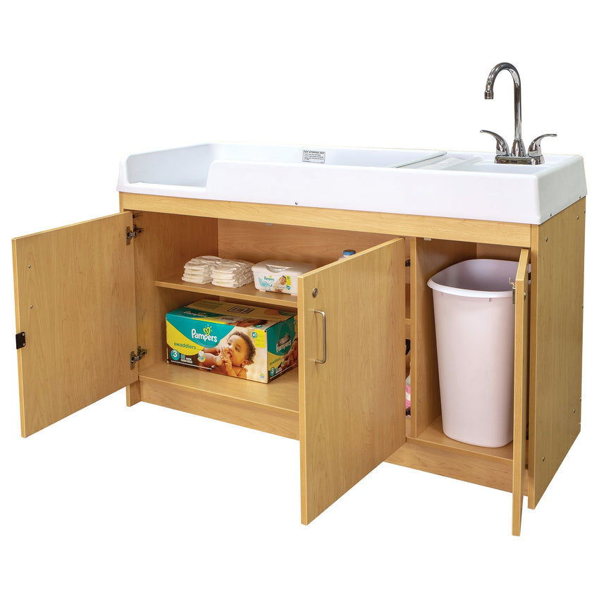 Tot Mate Baby Changing Table with Sink and Locking Storage 59.5"W x 23.5"D x 37.5"H (TOT - TMU401A) - SchoolOutlet