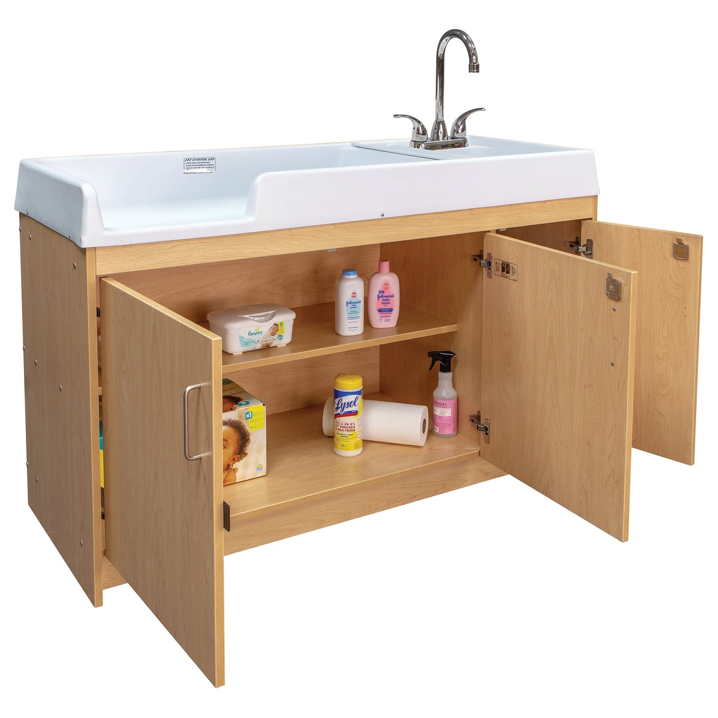 Tot Mate Baby Changing Table with Sink and Locking Storage 59.5"W x 23.5"D x 37.5"H (TOT - TMU401A) - SchoolOutlet