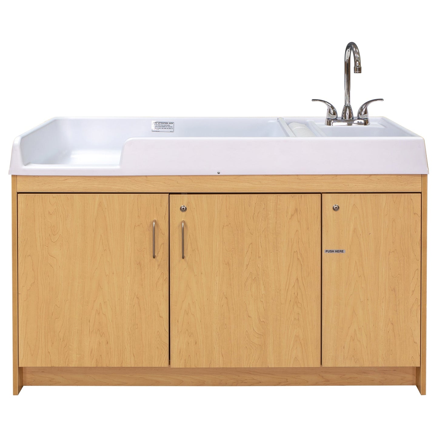 Tot Mate Baby Changing Table with Sink and Locking Storage 59.5"W x 23.5"D x 37.5"H (TOT - TMU401A) - SchoolOutlet