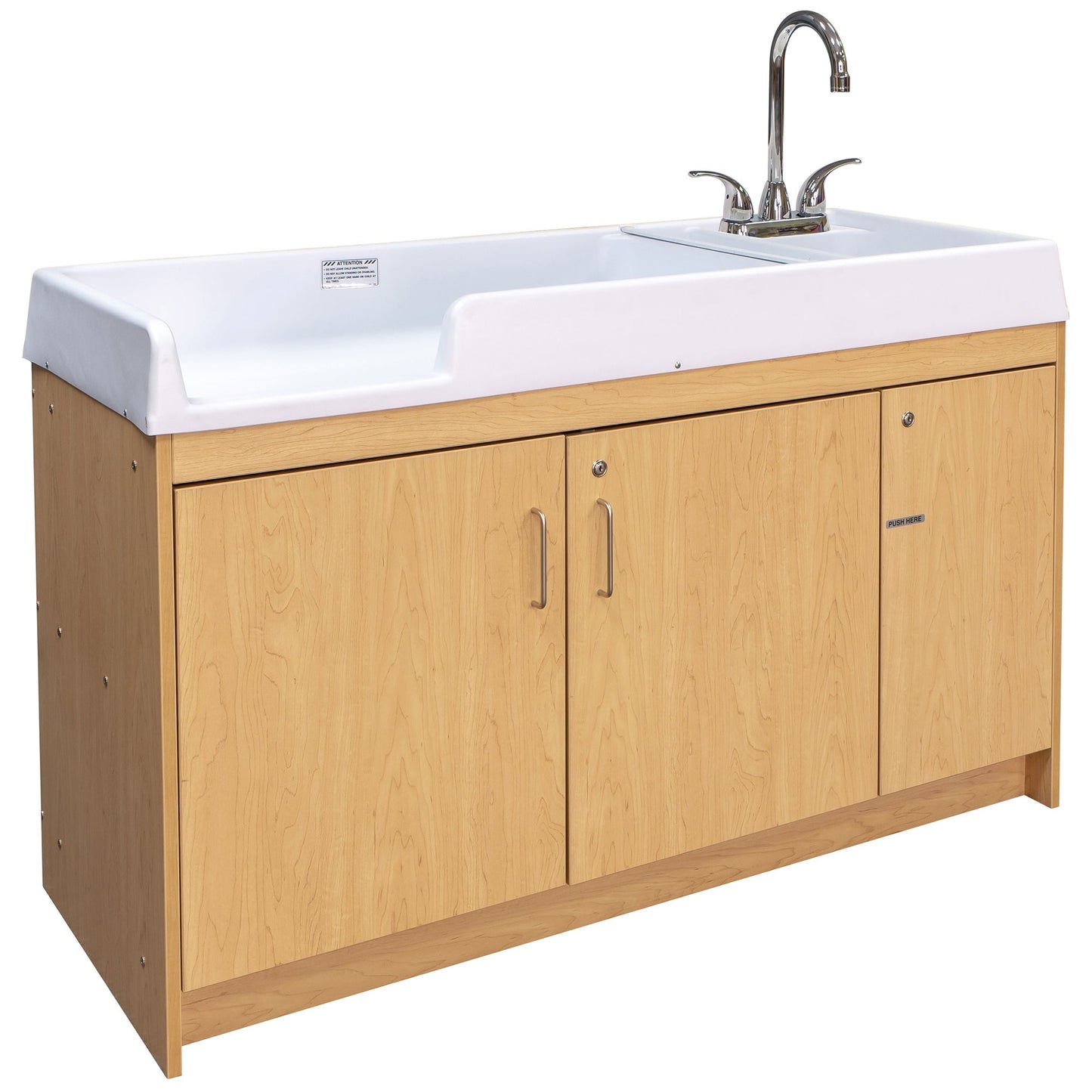 Tot Mate Baby Changing Table with Sink and Locking Storage 59.5"W x 23.5"D x 37.5"H (TOT - TMU401A) - SchoolOutlet