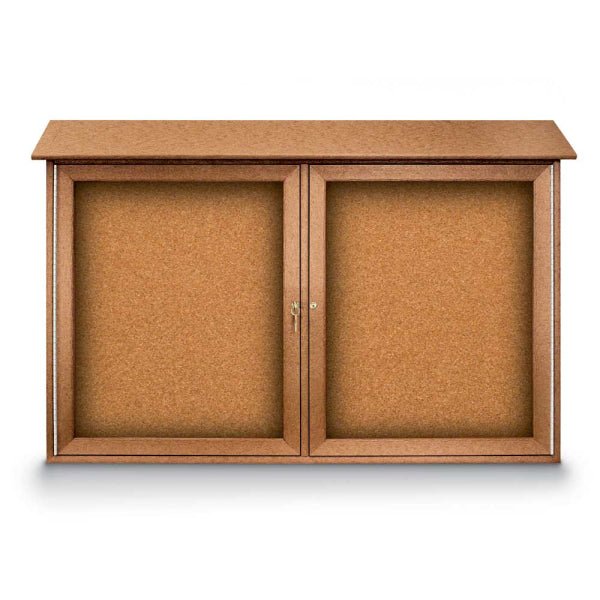 United Visual Double-Door Corkboard Outdoor Message Center, 45" W x 30" H (UVP-UVDD4530) - SchoolOutlet
