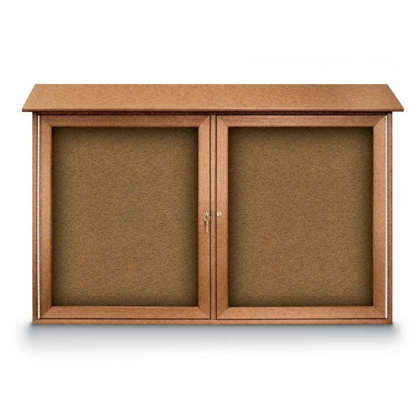 United Visual Double-Door Corkboard Outdoor Message Center, 45" W x 30" H (UVP-UVDD4530) - SchoolOutlet