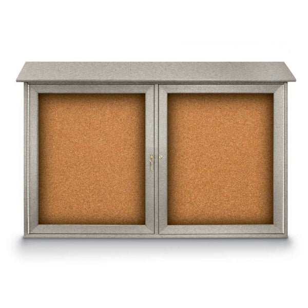 United Visual Double-Door Corkboard Outdoor Message Center, 45" W x 30" H (UVP-UVDD4530) - SchoolOutlet