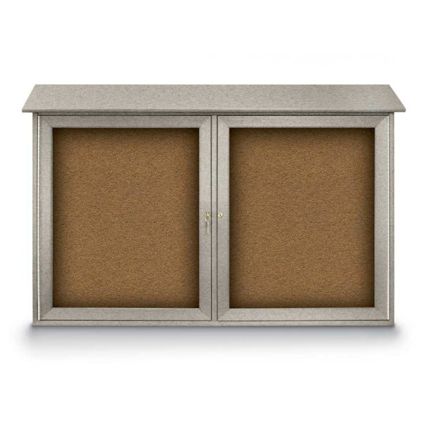 United Visual Double-Door Corkboard Outdoor Message Center, 45" W x 30" H (UVP-UVDD4530) - SchoolOutlet