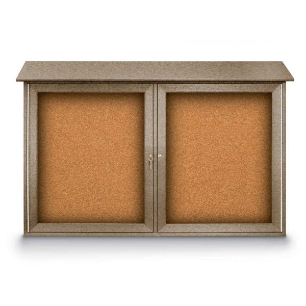 United Visual Double-Door Corkboard Outdoor Message Center, 45" W x 30" H (UVP-UVDD4530) - SchoolOutlet
