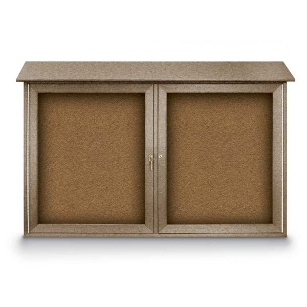 United Visual Double-Door Corkboard Outdoor Message Center, 45" W x 30" H (UVP-UVDD4530) - SchoolOutlet