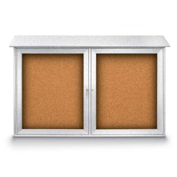 United Visual Double-Door Corkboard Outdoor Message Center, 45" W x 30" H (UVP-UVDD4530) - SchoolOutlet