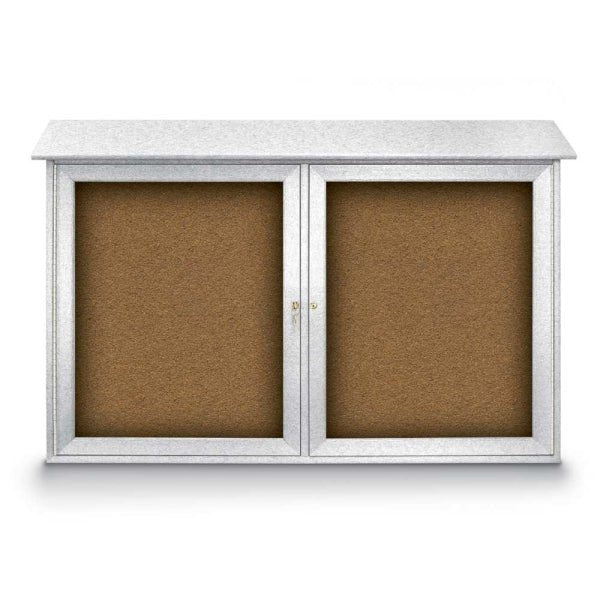 United Visual Double-Door Corkboard Outdoor Message Center, 45" W x 30" H (UVP-UVDD4530) - SchoolOutlet