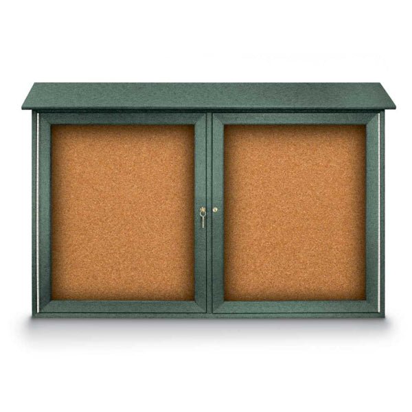 United Visual Double-Door Corkboard Outdoor Message Center, 45" W x 30" H (UVP-UVDD4530) - SchoolOutlet