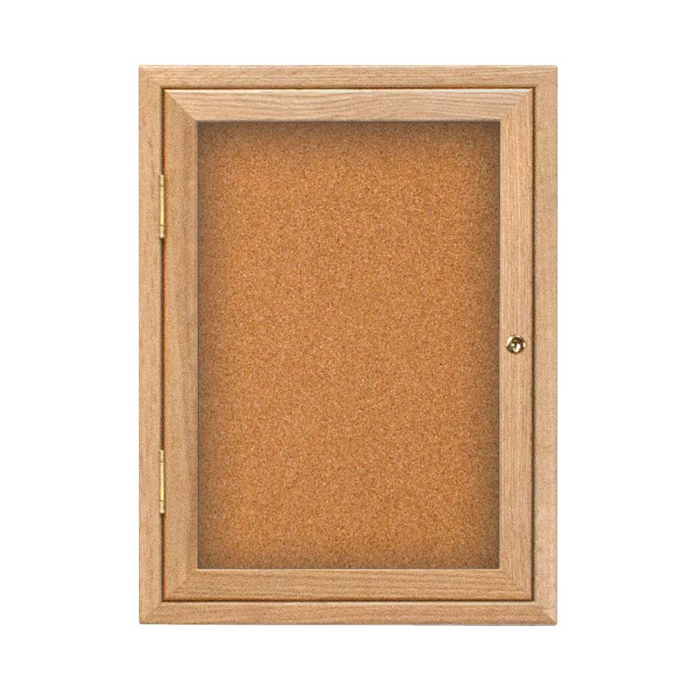 United Visual Indoor Enclosed Bulletin Board w/ One Door & Solid Oak Frame, 18" W x 24" H (UVP - UV100W) - SchoolOutlet