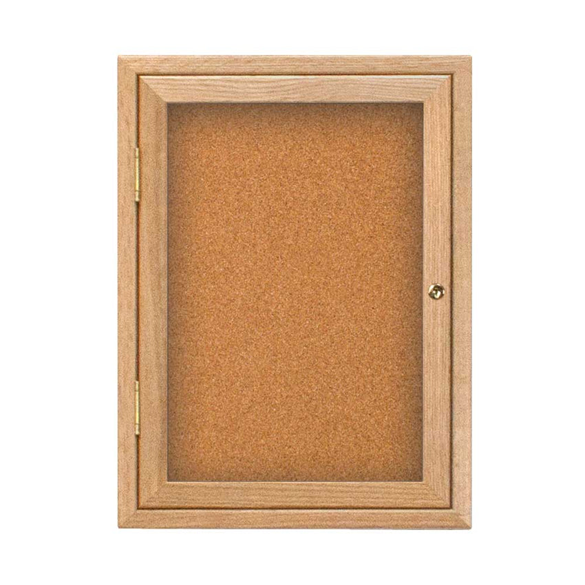 United Visual Indoor Enclosed Bulletin Board w/ One Door & Solid Oak Frame, 18" W x 24" H (UVP - UV100W) - SchoolOutlet