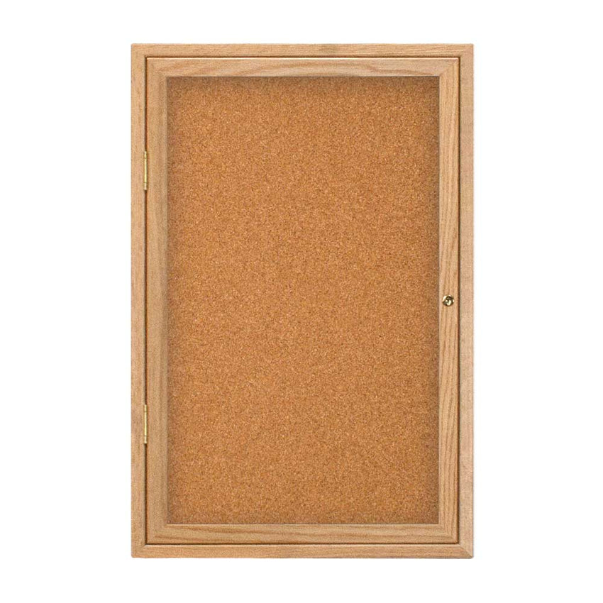 United Visual Indoor Enclosed Bulletin Board w/ One Door & Solid Oak Frame , 24" W x 36" H (UVP - UV101W) - SchoolOutlet