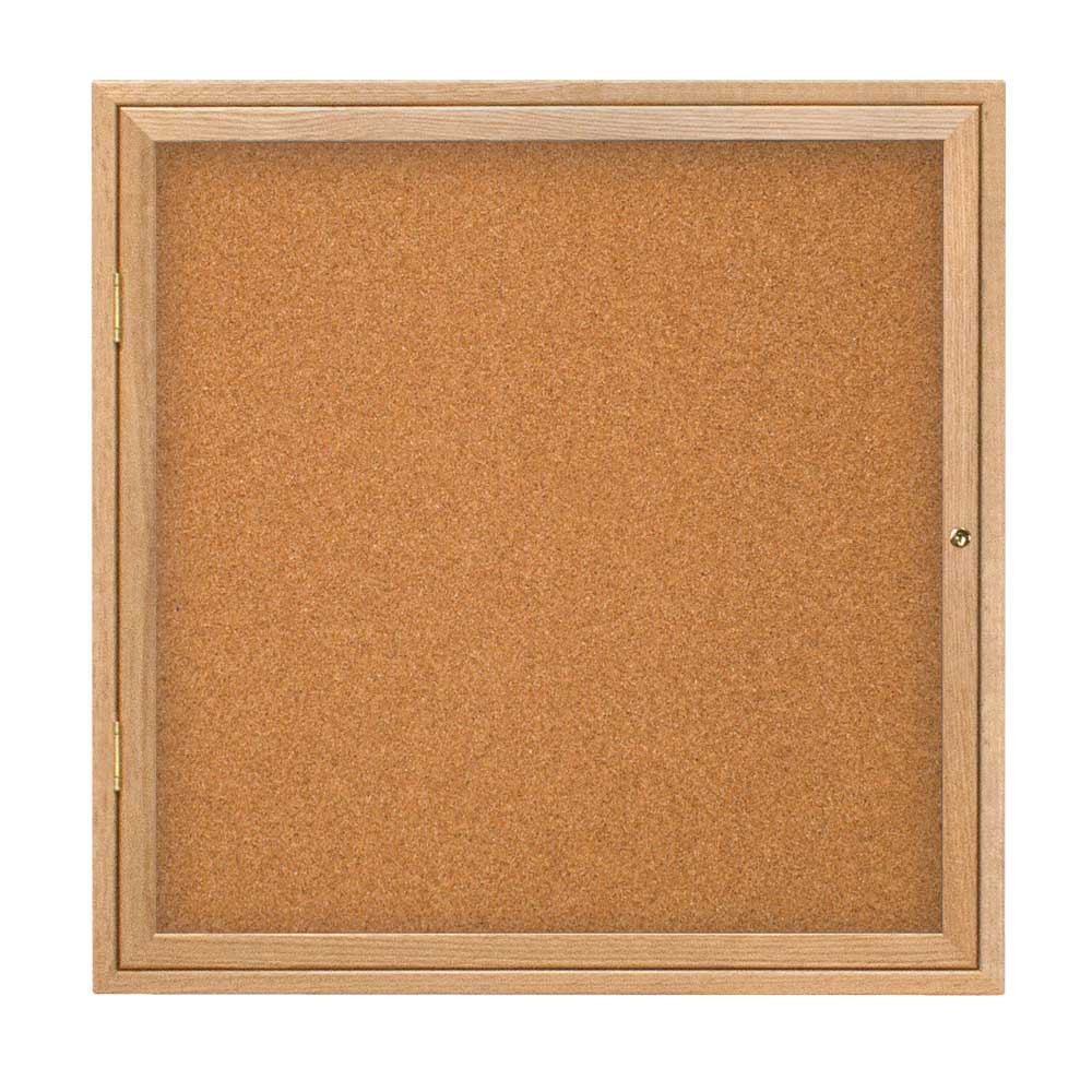 United Visual Indoor Enclosed Bulletin Board w/ One Door & Solid Oak Frame, 36" W x 36" H (UVP - UV102W) - SchoolOutlet