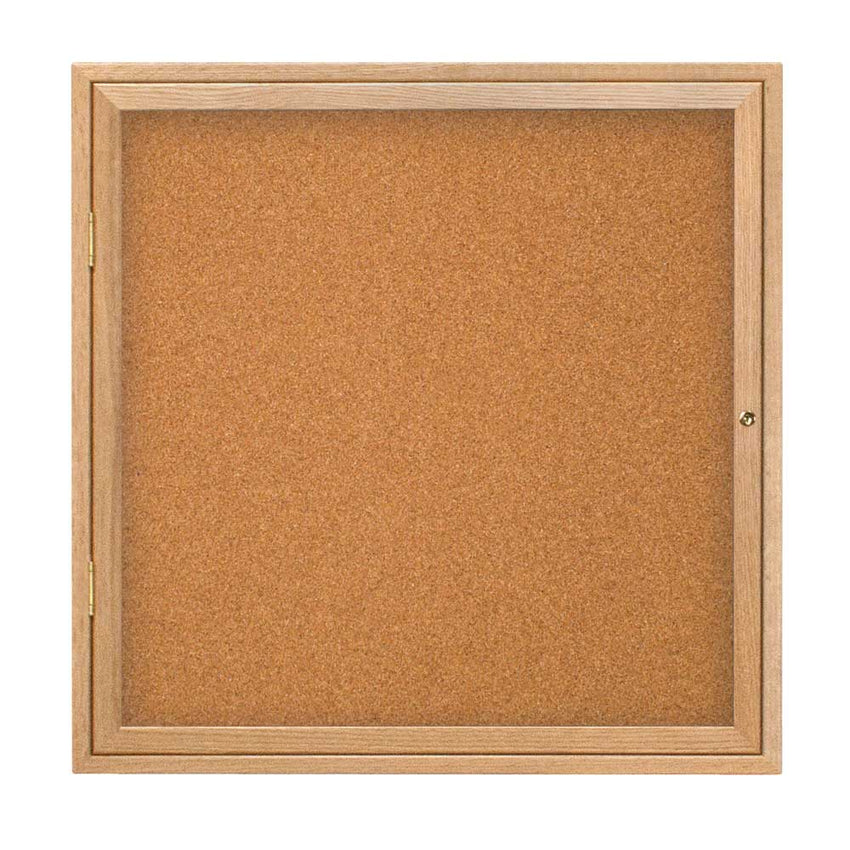 United Visual Indoor Enclosed Bulletin Board w/ One Door & Solid Oak Frame, 36" W x 36" H (UVP - UV102W) - SchoolOutlet