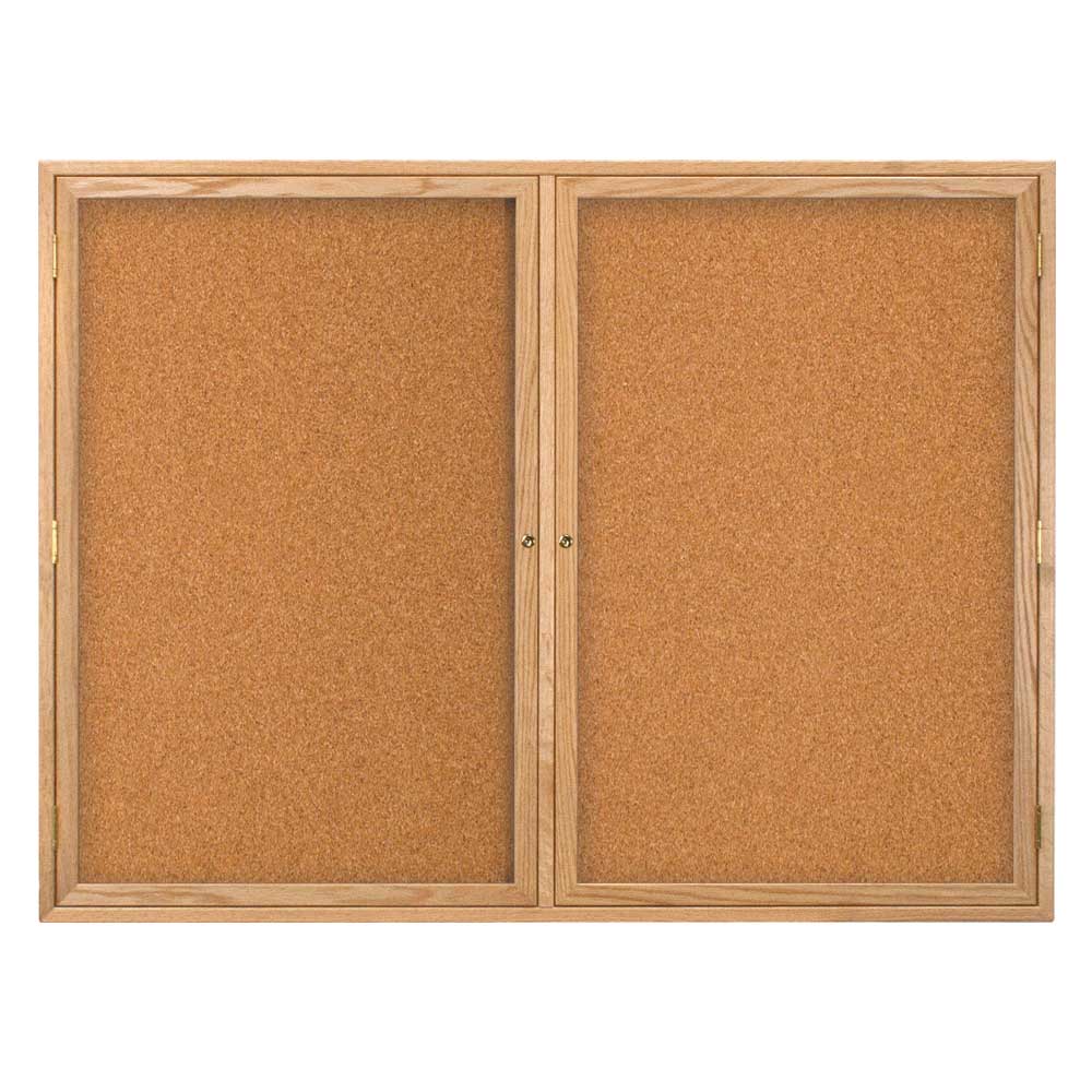 United Visual Indoor Enclosed Bulletin Board w/ Two Doors & Solid Oak Frame, 48" W x 36" H (UVP - UV103W) - SchoolOutlet