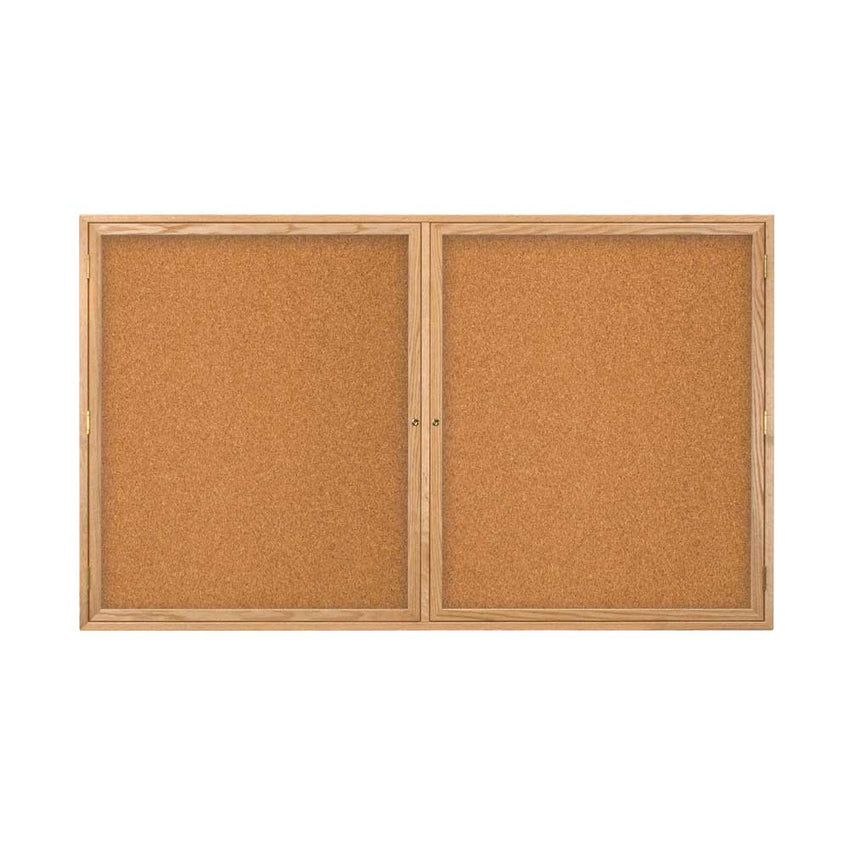 United Visual Indoor Enclosed Bulletin Board w/ Two Doors & Solid Oak Frame, 60" W x 36" H (UVP - UV104W) - SchoolOutlet