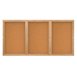 United Visual Enclosed Bulletin Board w/ Three Doors & Solid Oak Frame - Indoor Use, 72" W x 36" H (UVP-UV105W)