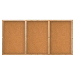 United Visual Enclosed Bulletin Board w/ Three Doors & Solid Oak Frame - Indoor Use, 96" W x 48" H (UVP-UV106W)
