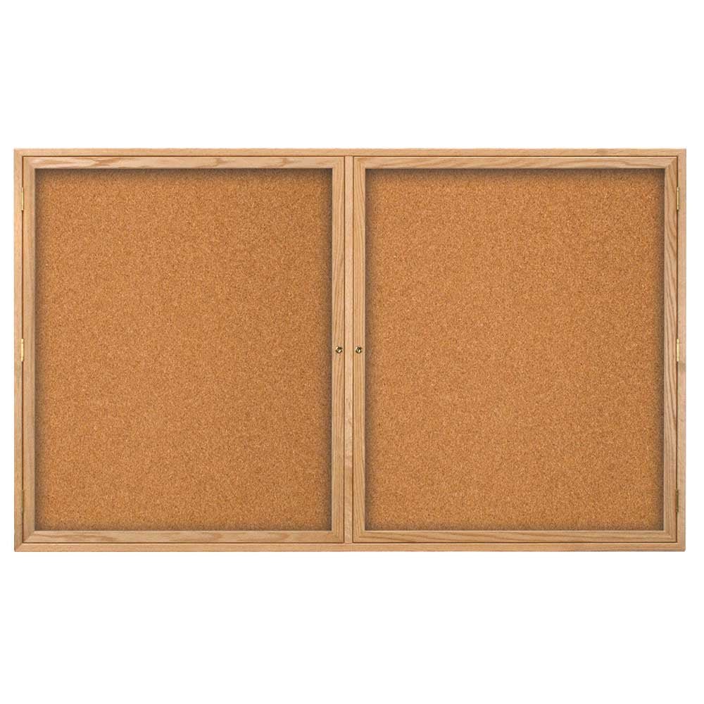 United Visual Indoor Enclosed Bulletin Board w/ Two Doors & Solid Oak Frame, 72" W x 36" H (UVP - UV107W) - SchoolOutlet