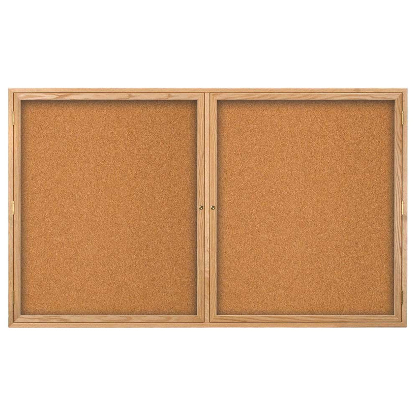 United Visual Indoor Enclosed Bulletin Board w/ Two Doors & Solid Oak Frame, 72" W x 36" H (UVP - UV107W) - SchoolOutlet