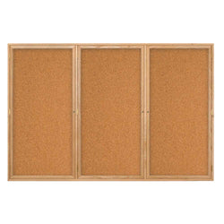 United Visual Enclosed Bulletin Board w/ Three Doors & Solid Oak Frame - Indoor Use, 72" W x 48" H (UVP-UV108W)