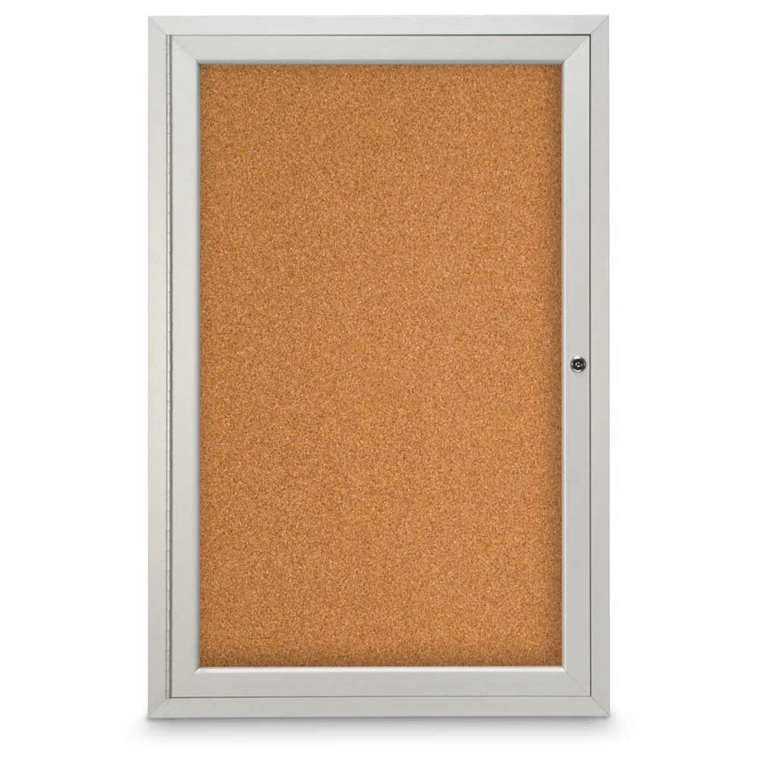 United Visual Indoor Enclosed Bulletin Board w/ One Door & Satin Aluminum Frame, 24" W x 36" H (UVP - UV301) - SchoolOutlet