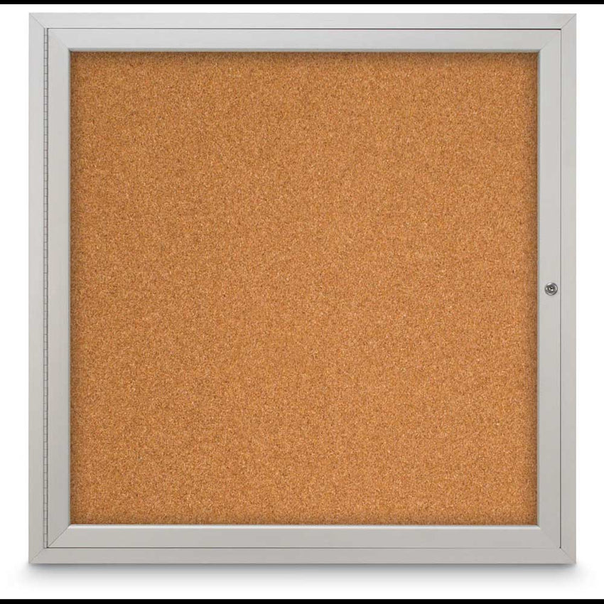 United Visual Indoor Enclosed Bulletin Board w/ One Door & Satin Aluminum Frame, 36" W x 36" H (UVP - UV302) - SchoolOutlet