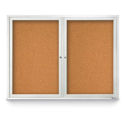 United Visual Indoor Enclosed Bulletin Board w/ Two Doors & Satin Aluminum Frame, 48" W x 36" H (UVP-UV303)
