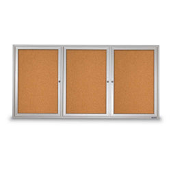 United Visual Enclosed Bulletin Board w/ Three Doors & Satin Aluminum Frame - Indoor Use, 72" W x 36" H (UVP-UV306)