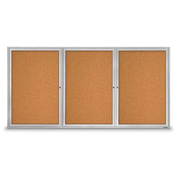 United Visual Enclosed Bulletin Board w/ Three Doors & Satin Aluminum Frame - Indoor Use, 96" W x 48" H (UVP-UV308)