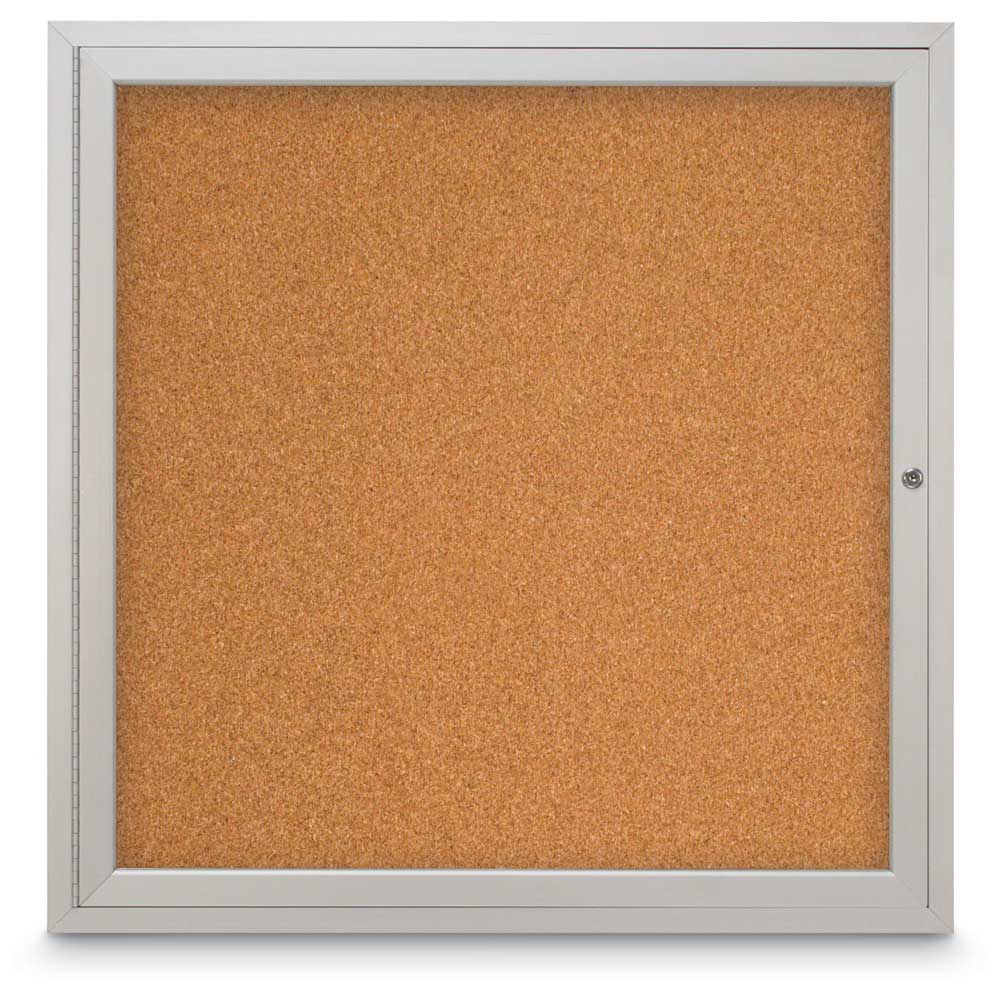 United Visual Outdoor/ Indoor Enclosed Bulletin Board w/ One Door & Satin Aluminum Frame, 36" W x 36" H (UVP - UV403) - SchoolOutlet