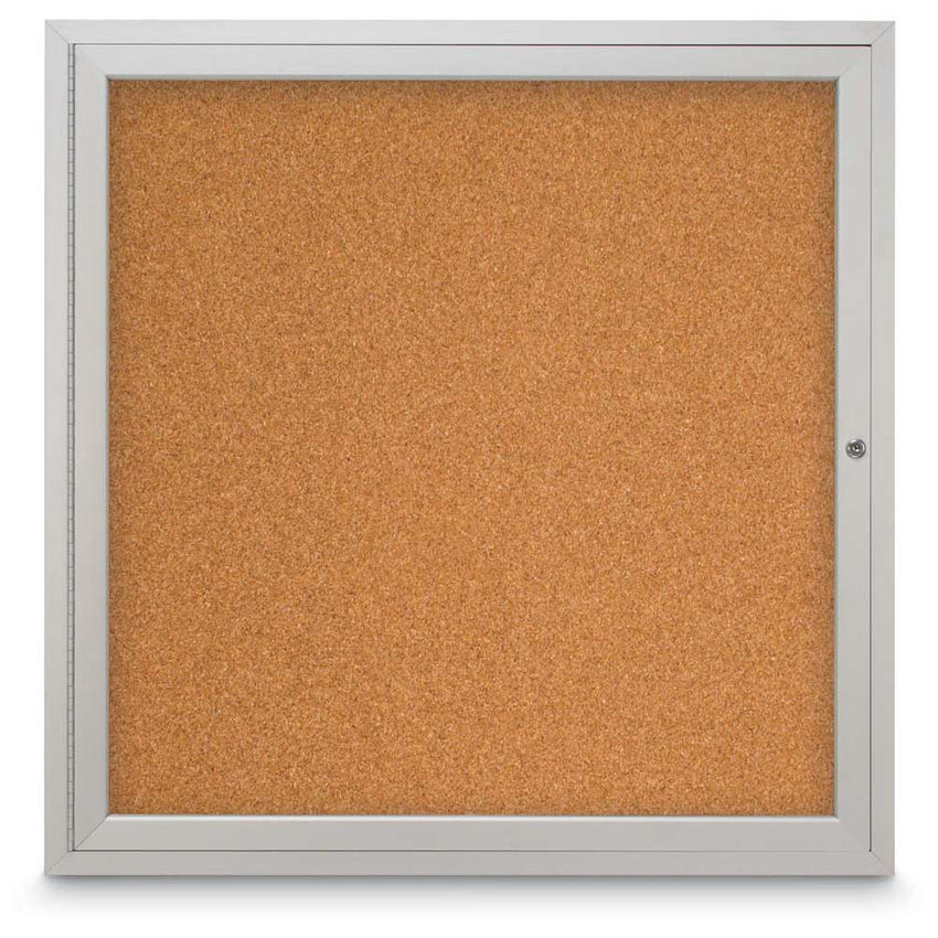 United Visual Outdoor/ Indoor Enclosed Bulletin Board w/ One Door & Satin Aluminum Frame, 36" W x 36" H (UVP - UV403) - SchoolOutlet