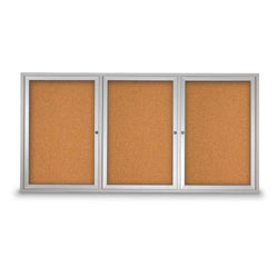 United Visual Enclosed Bulletin Board w/ Three Doors & Satin Aluminum Frame - Indoor/Outdoor Use, 72" W x 36" H (UVP-UV407)
