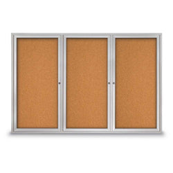 United Visual Enclosed Bulletin Board w/ Three Doors & Satin Aluminum Frame - Indoor/Outdoor Use, 72" W x 48" H (UVP-UV408)