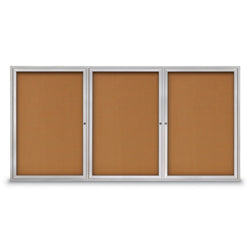 United Visual Enclosed Bulletin Board w/ Three Doors & Satin Aluminum Frame - Indoor/Outdoor Use, 96" W x 48" H (UVP-UV409)